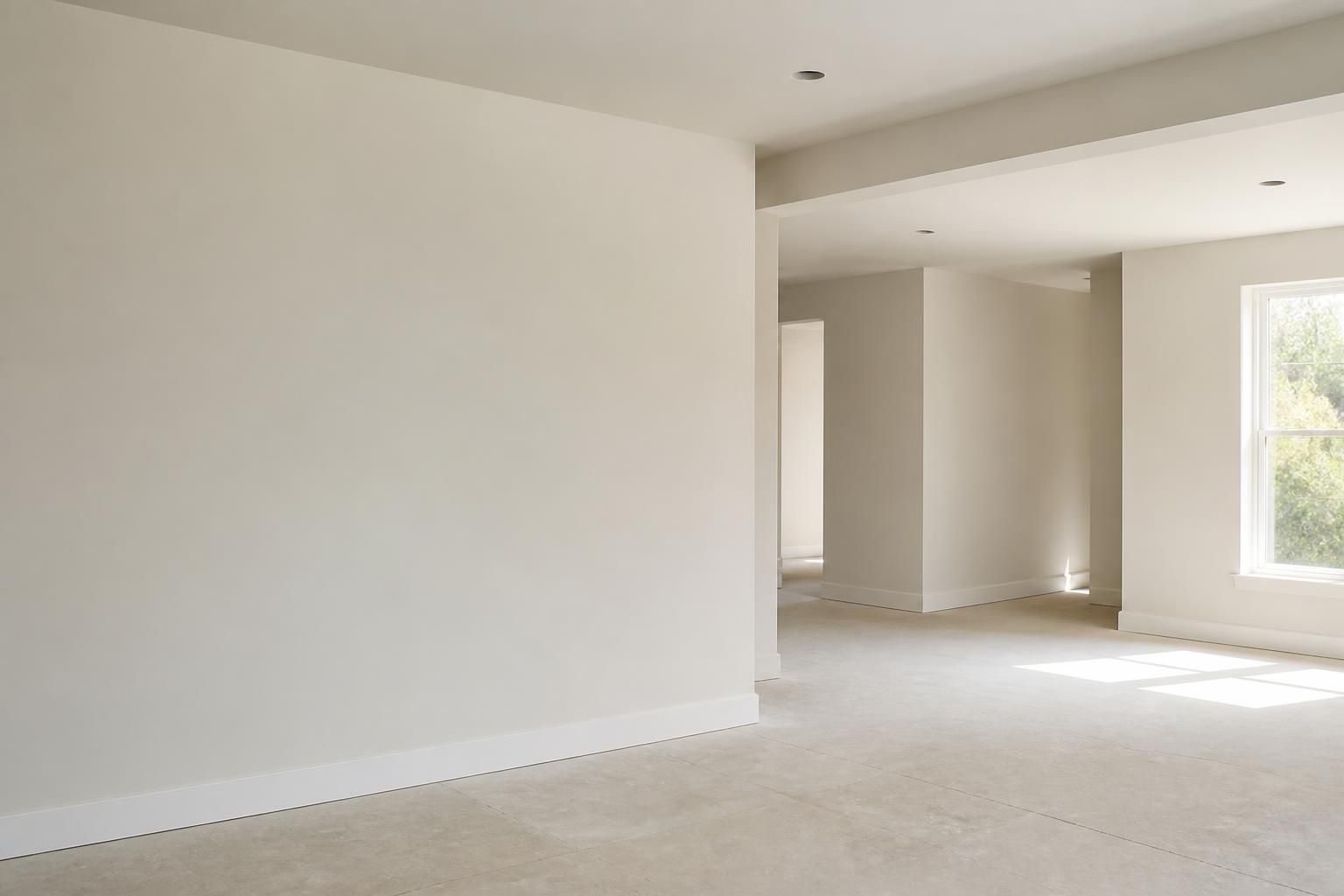 Clean finished drywall interior with open space for website text.