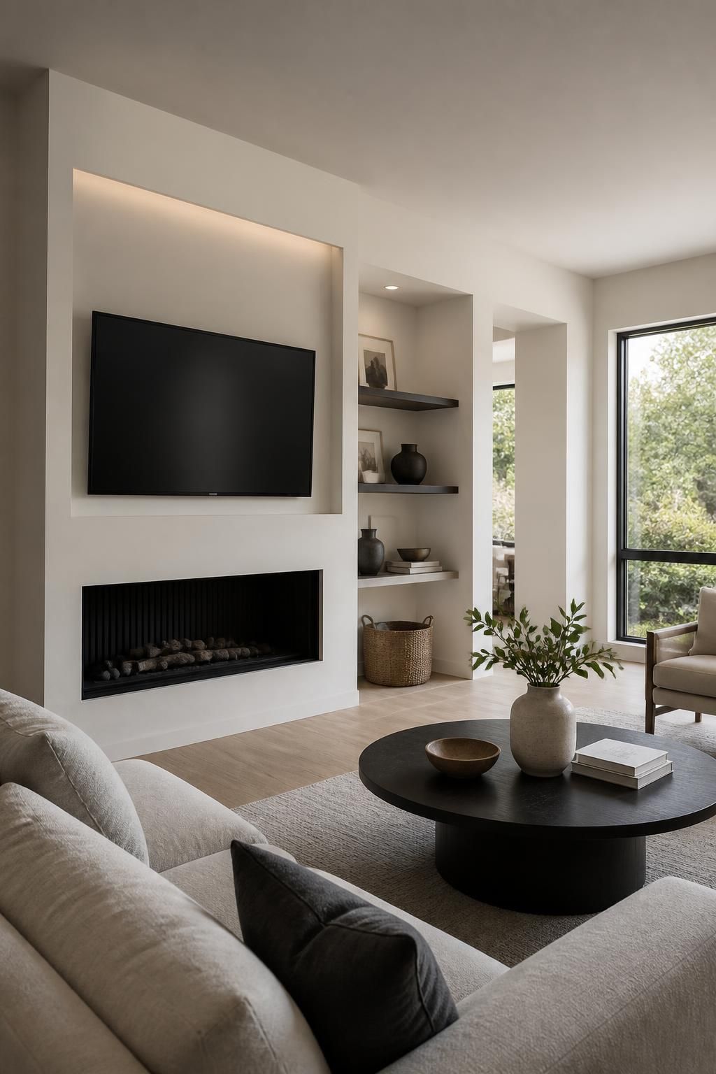 Modern living space with smooth drywall and clean finished corners.
